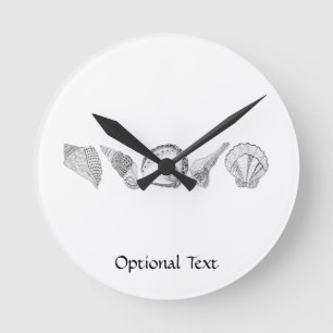 Any Colour Hand Drawn Seashells Round Clock