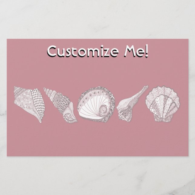 Any Colour Hand Drawn Seashells Stationery (Front)