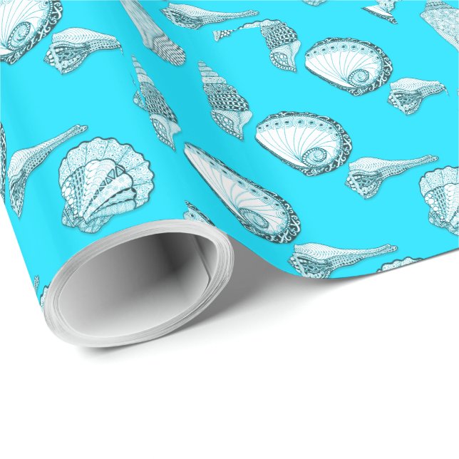 Any Colour Hand Drawn Seashells Wrapping Paper (Roll Corner)