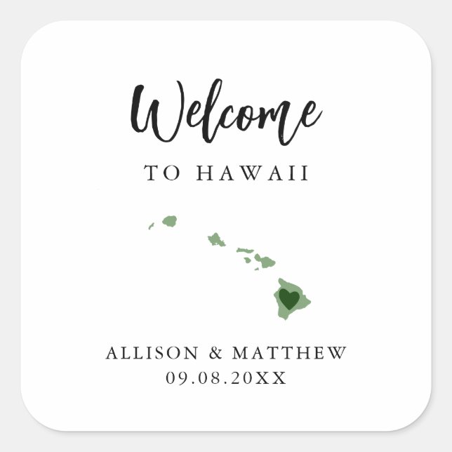 Any Colour Hawaii Wedding Welcome Bag or Box Square Sticker (Front)