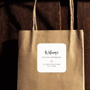 Any Colour Heart Minimalist Simple Wedding Welcome Square Sticker