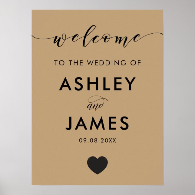 Any Colour Heart Wedding Welcome Sign (Front)