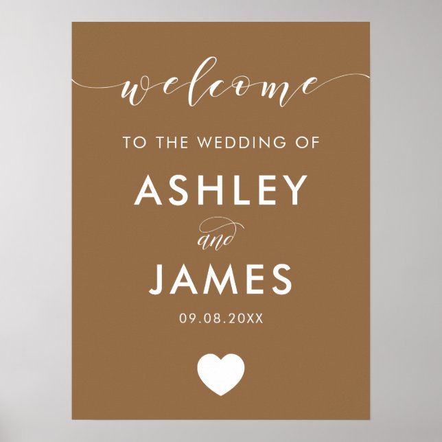 Any Colour Heart Wedding Welcome Sign, Kraft Brown Poster (Front)