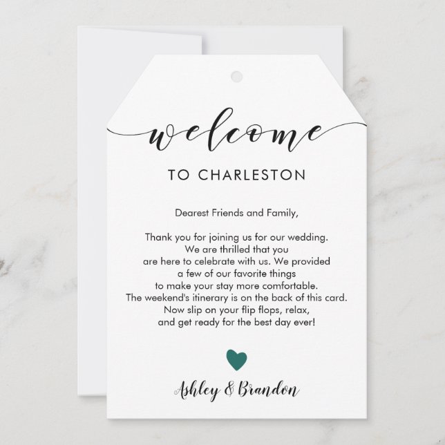 Any Colour Heart Wedding Welcome Tag Itinerary (Front)