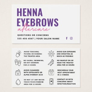 Any Colour Henna Brows Brows Tint Aftercare Card