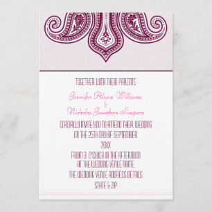 Any Colour Henna Style Paisley Pattern Wedding Invitation