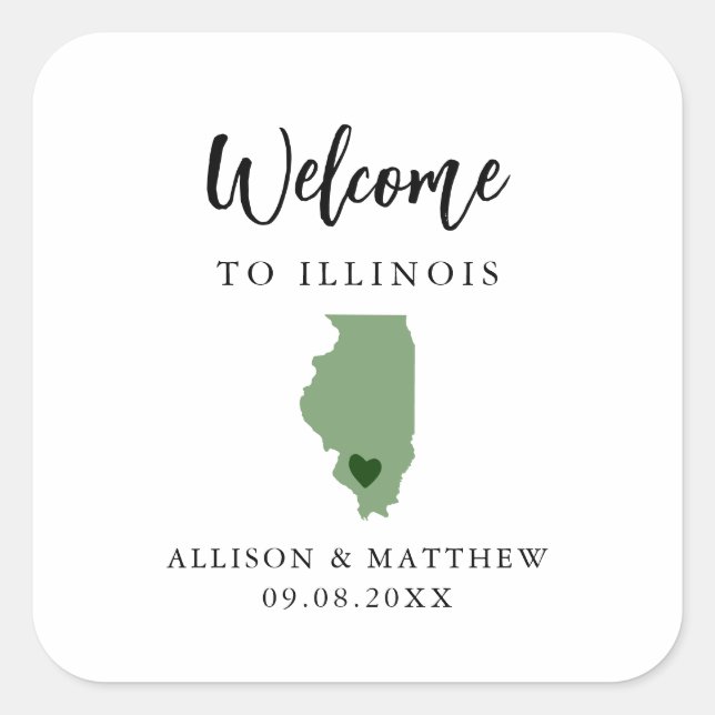 Any Colour Illinois Wedding Welcome Bag or Box Square Sticker (Front)