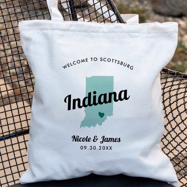 Any Colour Indiana Map Wedding Welcome Bag, Tote Bag (Creator Uploaded)