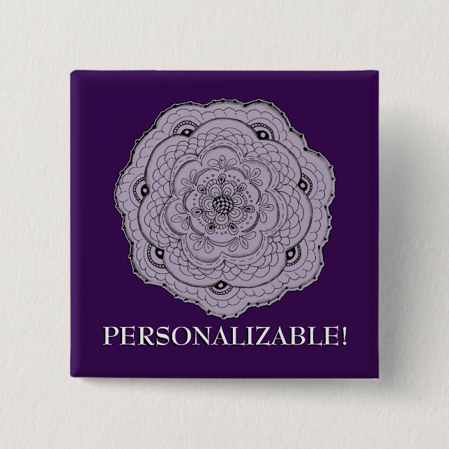 Any Colour Lace Look Crochet Doily Flower 15 Cm Square Badge (Front)