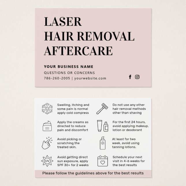 Any Colour Laser Hair Removal IPL Aftercare Card (Front & Back)