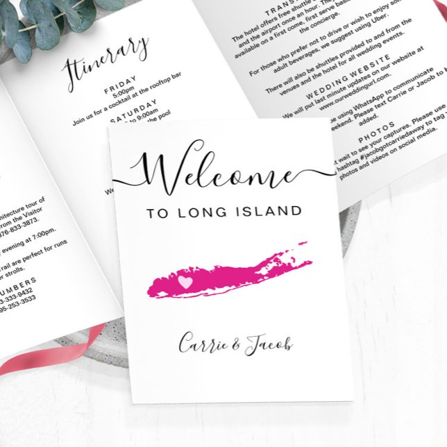 Any Colour Long Island Wedding Welcome Itinerary Tri-Fold Programme (Long Island NY Wedding Welcome Letter & Itinerary)