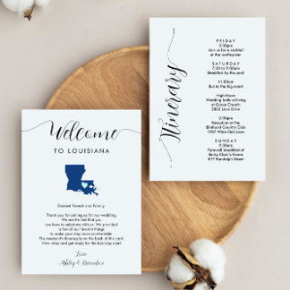 Any Colour Louisiana Wedding Welcome Note Itinerar