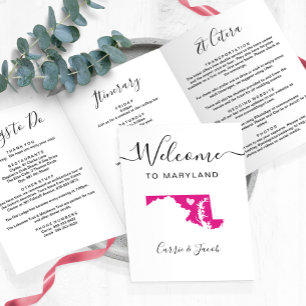 Any Colour Maryland Map Wedding Welcome Itinerary Tri-Fold Programme