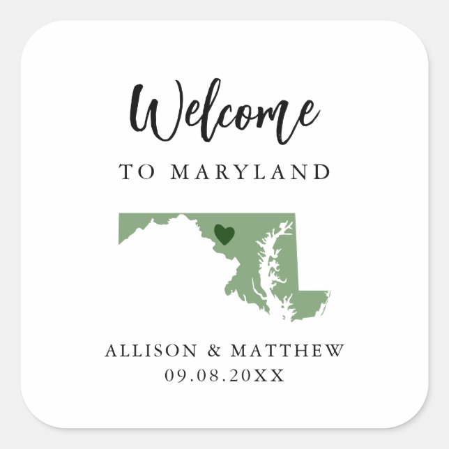 Any Colour Maryland Wedding Welcome Bag or Box Square Sticker (Front)
