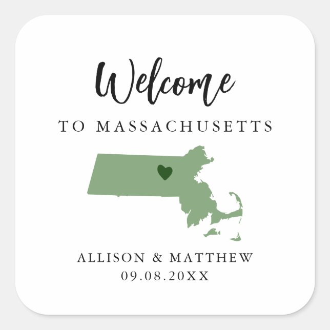 Any Colour Massachusetts Wedding Welcome Bag or Bo Square Sticker (Front)