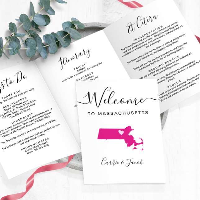 Any Colour Massachusetts Wedding Welcome Itinerary Tri-Fold Programme (Massachusetts Wedding Welcome Letter & Itinerary)