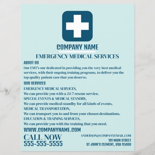 Any Colour Medical Symbol, EMT, Paramedic Flyer (Front)