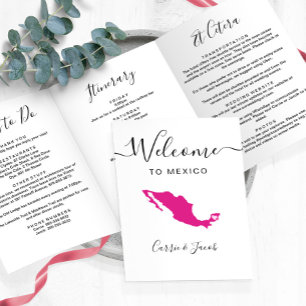 Any Colour Mexico Map Wedding Welcome Itinerary Tri-Fold Programme
