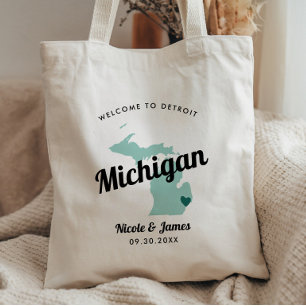 Any Colour Michigan Map Wedding Welcome Bag, Tote Bag