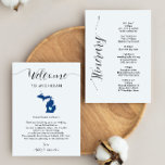 Any Colour Michigan Wedding Welcome Itinerary<br><div class="desc">This modern and elegant card is the perfect addition to your hotel welcome bags. Enter the main events and a customised note to help your guests navigate the weekend. The size allows you to enter all the information you need. Everything in this card is editable. To change colours or move...</div>