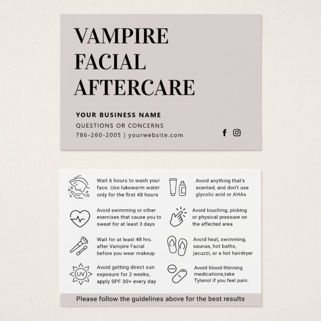 Any Colour Microneedling Aftercare Instruction Car (Front & Back)