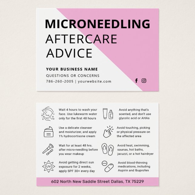 Any Colour Microneedling Aftercare Instruction Car (Front & Back)