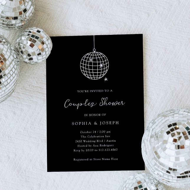 Any Colour Minimal Disco Ball Black Couples Shower Invitation (Creator Uploaded)