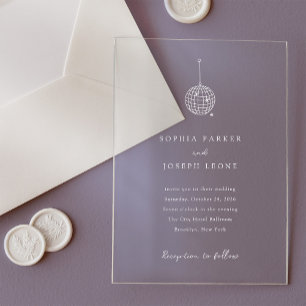 Any Colour Minimalist Disco Ball Wedding Acrylic Invitations