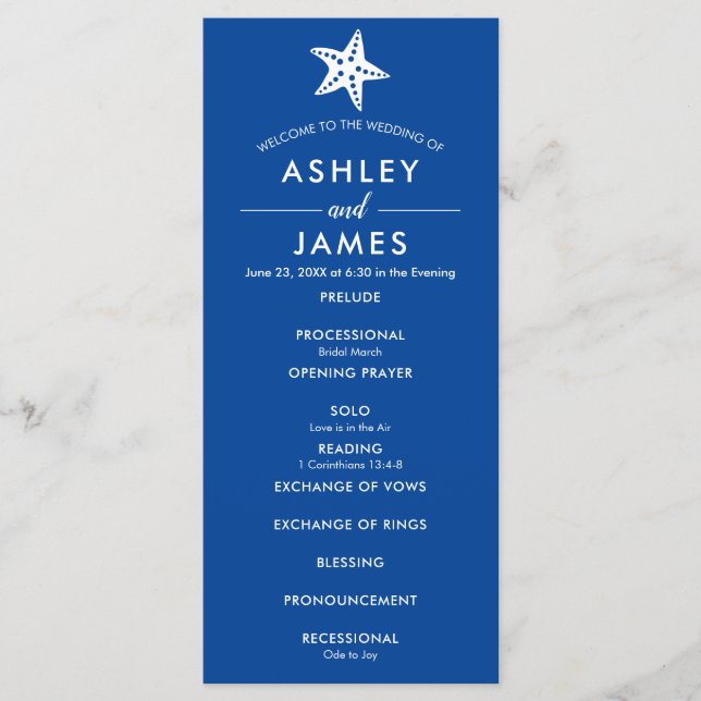 Any Colour Modern Starfish Wedding Ceremony Progra Program (Front)