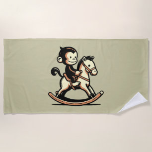Any Colour Monkey On Rocking Horse Beach Towel