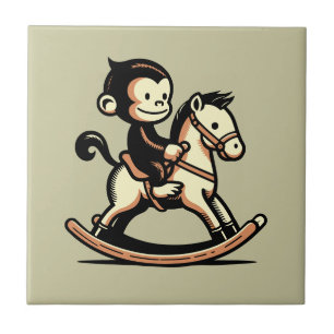 Any Colour Monkey On Rocking Horse Ceramic Tile