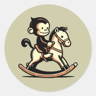 Any Colour Monkey On Rocking Horse Classic Round Sticker