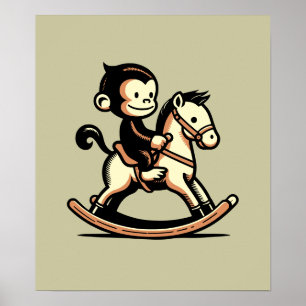 Any Colour Monkey On Rocking Horse Poster