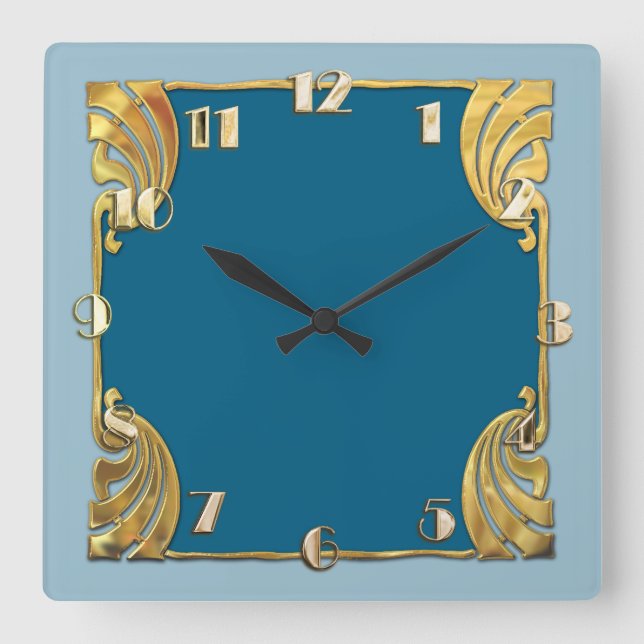 Any Colour Monotone Art Deco Gold Design Square Wall Clock (Front)