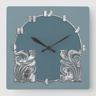 Any Colour Monotone Art Deco Silver Design Square Wall Clock