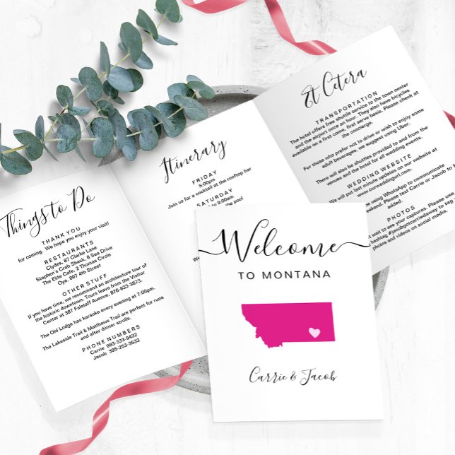 Any Colour Montana Map Wedding Welcome Itinerary Tri-Fold Programme (Montana Wedding Welcome Letter & Itinerary)