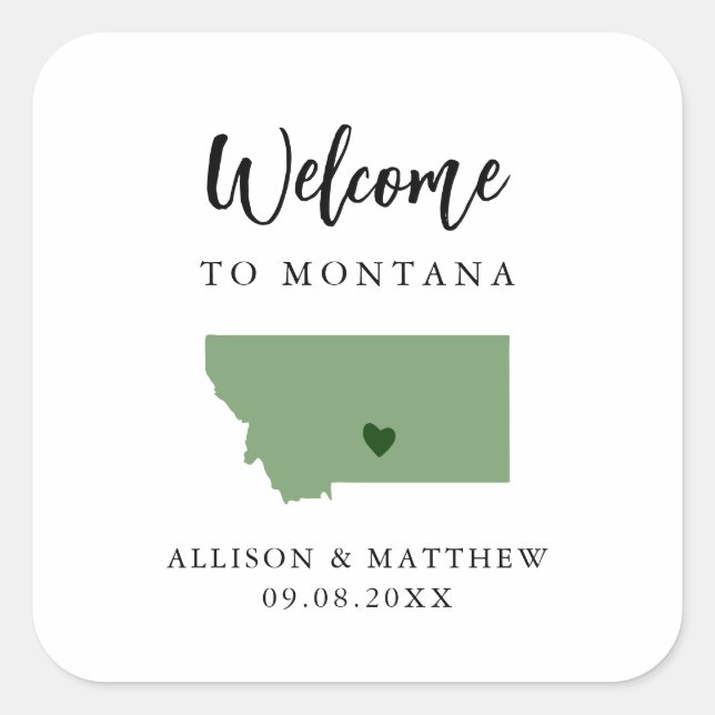 Any Colour Montana Wedding Welcome Bag or Box Square Sticker (Front)