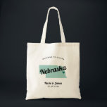Any Colour Nebraska Map Wedding Welcome Bag, Tote Bag<br><div class="desc">Wedding weekend welcome gift bag for out of town guests to your wedding, featuring image of Nebraska. You may edit the colours for any part of this design, as well as move the heart to the location of your wedding. To change colours, click personalise and then "edit using the design...</div>