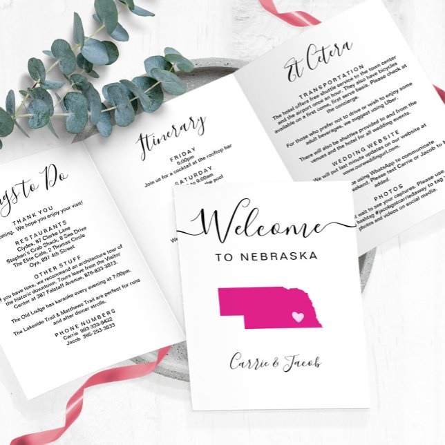 Any Colour Nebraska Map Wedding Welcome Itinerary Tri-Fold Programme (Nebraska Wedding Welcome Letter & Itinerary)