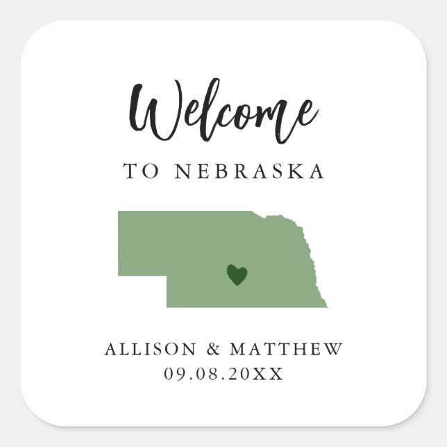 Any Colour Nebraska Wedding Welcome Bag or Box Square Sticker (Front)