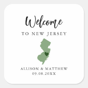 Any Colour New Jersey Wedding Welcome Bag or Box Square Sticker