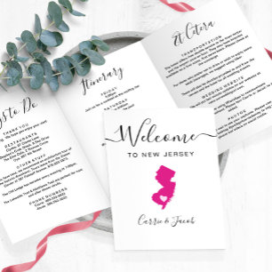 Any Colour New Jersey Wedding Welcome Itinerary Tri-Fold Programme