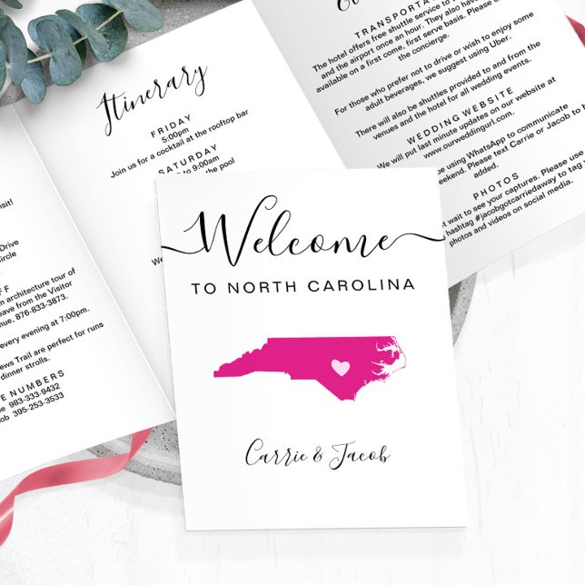 Any Colour North Carolina Wedding Welcome Itinerar Tri-Fold Programme (North Carolina Wedding Welcome Itinerary & Letter
)