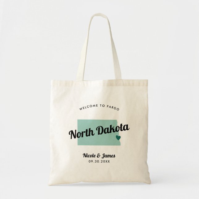 Any Colour North Dakota Map Wedding Welcome Bag,  Tote Bag (Front)