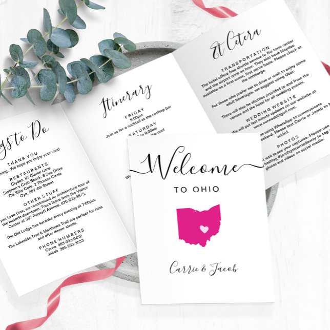 Any Colour Ohio State Map Wedding Welcome Itinerar Tri-Fold Programme (Ohio Wedding Welcome Letter & Itinerary)