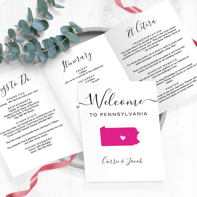 Any Colour Pennsylvania Wedding Welcome Itinerary Tri-Fold Programme (Pennsylvania Wedding Welcome Letter & Itinerary)