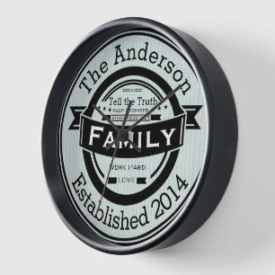 Any Colour Personalised Family Name Retro Style Clock