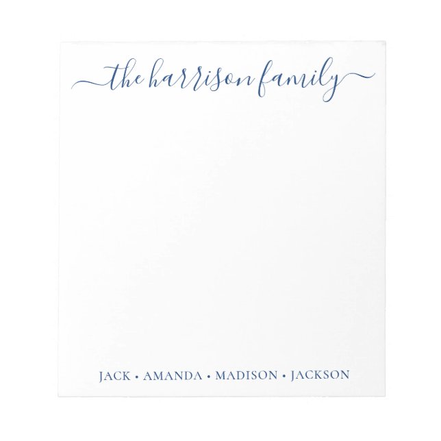 Any Colour Personalised Script Family Notepad (Front)