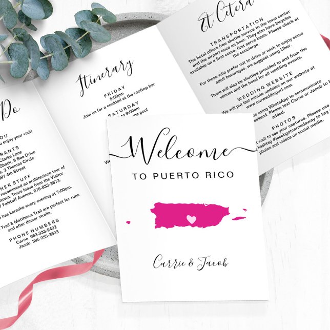Any Colour Puerto Rico Wedding Welcome Itinerary Tri-Fold Programme (Puerto Rico Wedding Welcome Letter & Itinerary)