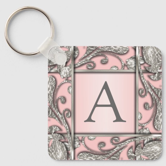 Any Colour Silver Lattice Monogram Key Ring (Front)